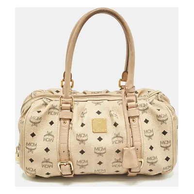 MCM Beige Visetos Coated Canvas Bowler Bag