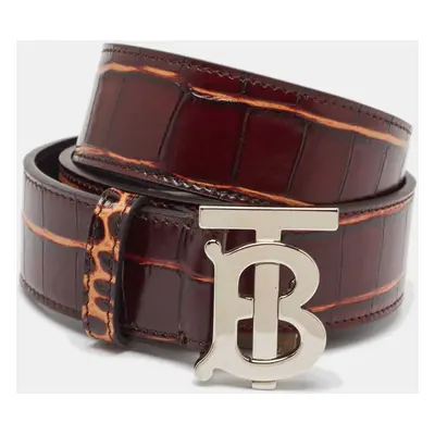 Burberry Brown Croc Embossed Leather TB Buckle Belt 80CM