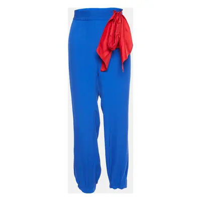 RED Valentino Blue Silk Contrast Tie Detail Joggers