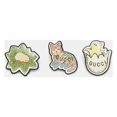 Gucci Resin Cat Chick & Cabbage Lapel Pin Set of