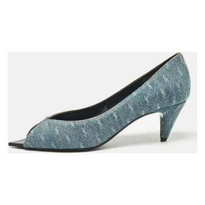 Saint Laurent Blue Denim Lora Peep Toe Pumps Size