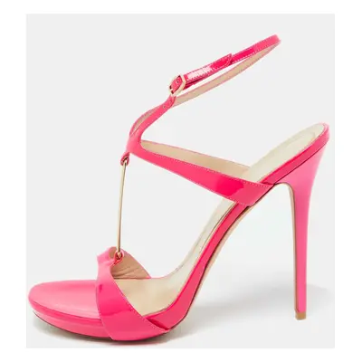 Alexander McQueen Hot Pink Patent Leather Ankle Strap Sandals 39.5