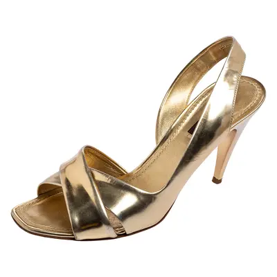 Louis Vuitton Gold Leather Barbara Criss Cross Slingback Sandals Size 37.5