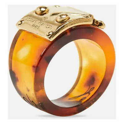 Louis Vuitton Resin Lock It Gold Tone Ring Size