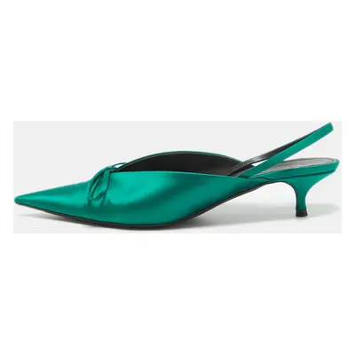 Balenciaga Green Satin Knife Bow Slingback Pumps Size