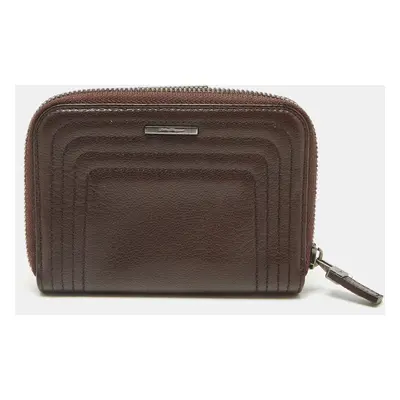 Salvatore Ferragamo Dark Brown Leather Zip Around Compact Wallet