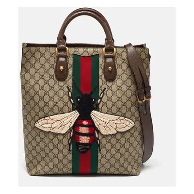 Gucci Beige GG Supreme Canvas and Leather Animalier Vertical Tote