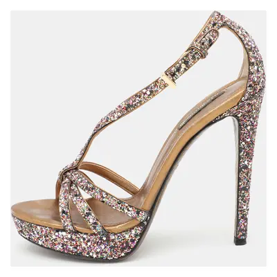 Roberto Cavalli Multicolor Glitter Ankle Strap Sandals Size