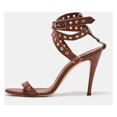 Manolo Blahnik Brown Leather Eyelet Ankle Strap Sandals Size 40.5