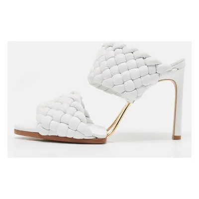 Bottega Veneta White Leather Intrecciato Slide Sandals Size 38.5