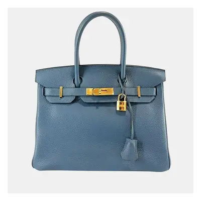 Hermes Blue Leather Birkin Gold-plated Hardware bag