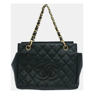 Chanel Black Caviar Leather CC Shopping Tote Bag