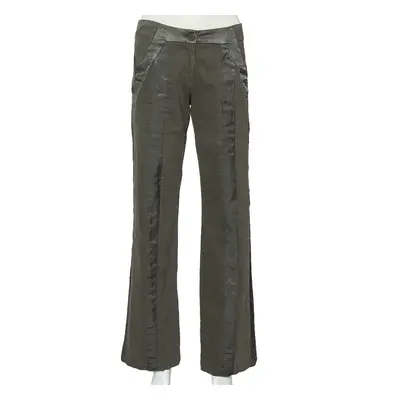 Emporio Armani Military Green Cotton Satin Trim Detail Trousers