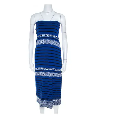 Emilio Pucci Blue Knit Aztec Pattern Strapless Dress