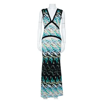 Roberto Cavalli Multicolor Printed Knit Paneled Sleeveless Maxi Dress