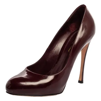 Gianvito Rossi Burgundy Patent Leather Round Toe Pumps Size 39.5