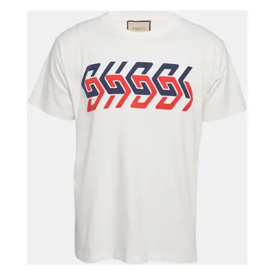 Gucci Off-White Logo Mirror Print Jersey Crew Neck T-Shirt