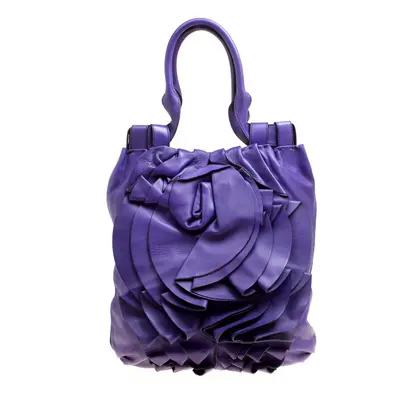 Valentino Purple Leather Petale Shopper Tote