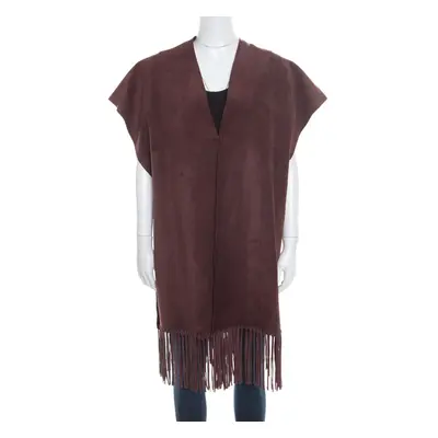 Valentino Burgundy Leather Poncho Style Fringed Hem Jacket