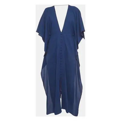 Roland Mouret Blue Wool Lace-Up Detail Midi Kaftan Dress