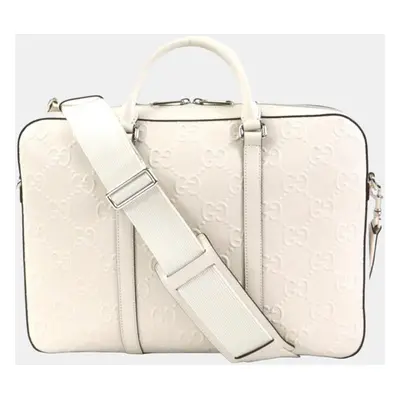 Gucci White GG Embossed Leather Duffle Bag