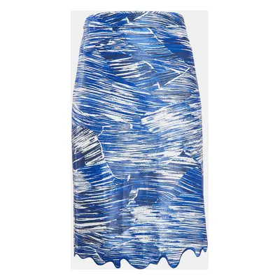 Kenzo Blue Printed Cotton Blend Embroidered Hem Skirt