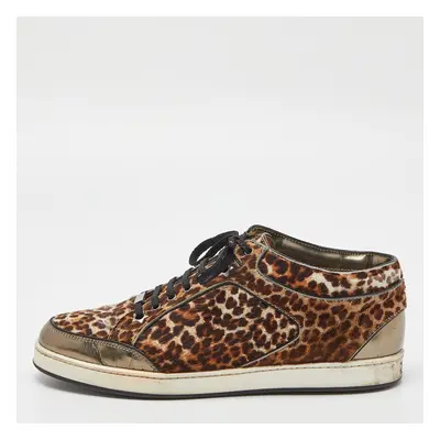 Jimmy Choo Brown/Metallic Leopard Print Calfhair and Mirrored Leather Miami Low Top Sneakers Siz