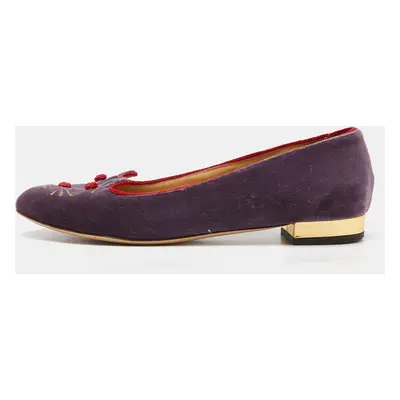 Charlotte Olympia Purple Velvet Emoticats Cheeky Kitty Ballet Flats Size 39.5