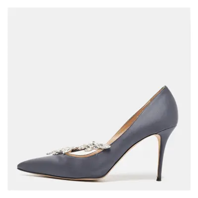 Manolo Blahnik Grey Satin Nadira Pumps Size