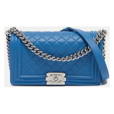 Chanel Light Blue Quilted Leather Boy Flap Bag