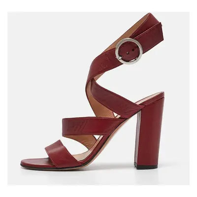 Gianvito Rossi Burgundy Leather Ankle Wrap Sandals Size