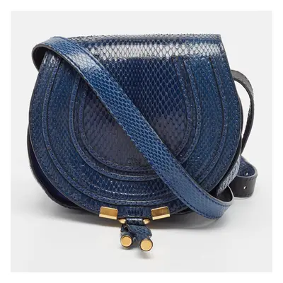 Chloe Navy Blue Suede and Snakeskin Mini Marcie Crossbody Bag