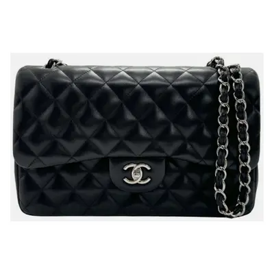 Chanel Black Leather Jumbo Classic Double Flap Shoulder Bag