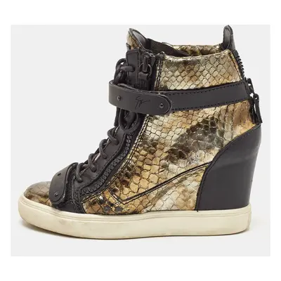 Giuseppe Zanotti Metallic Python Embossed Wedge Sneakers Size