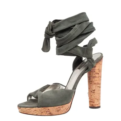 Dolce & Gabbana Army Green Suede Ankle-Wrap Sandals Size