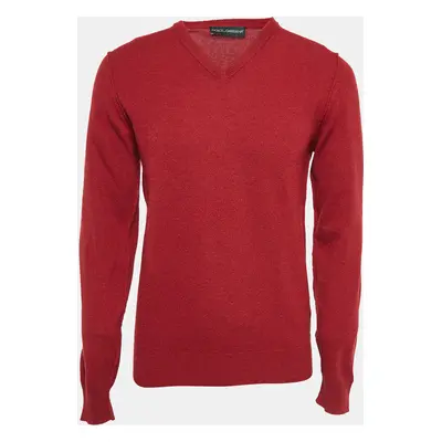 Dolce & Gabbana Burgundy Rib Knit V-Neck Sweater