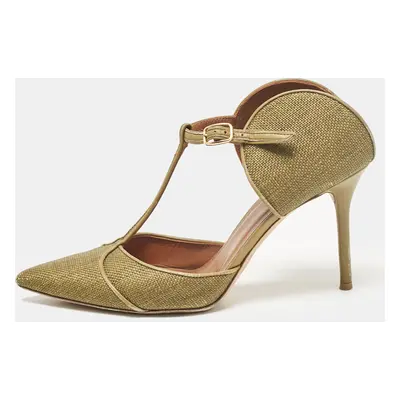 Malone Souliers Green Leather and Raffia Pumps Size