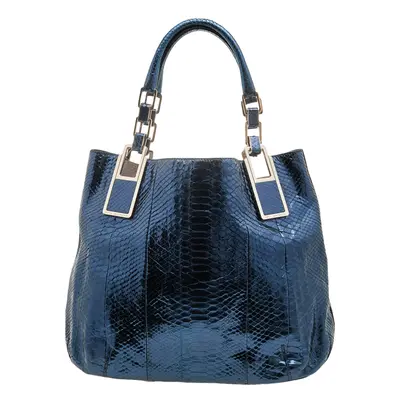 Anya Hindmarch Metallic Blue Python Hector Tote