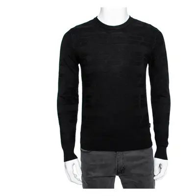 Emporio Armani Black Textured Knit Long Sleeve Crew Neck Sweater