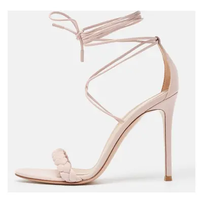 Gianvito Rossi Pink Braided Leather Leomi Sandals Size