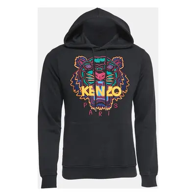 Kenzo Black Logo Embroidered Cotton Knit Hoodie