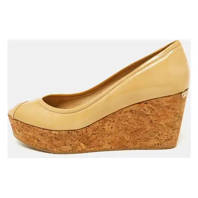 Jimmy Choo Beige Patent Leather Cork Wedge Parley Pumps Size