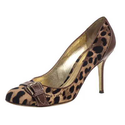 Dolce & Gabbana Beige Animal Print Canvas And Leather Pumps Size 39.5