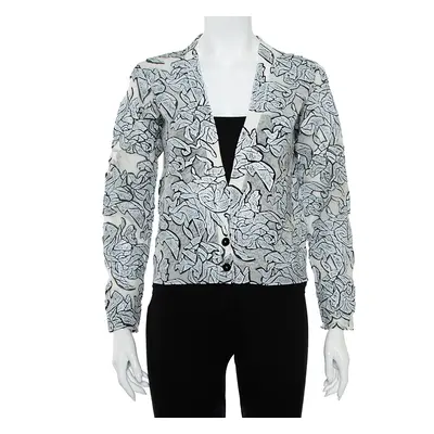 Balenciaga Monochrome Textured Knit Button Front Cropped Cardigan