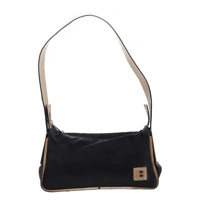 Bally Black/Beige Nylon and Leather Baguette Bag