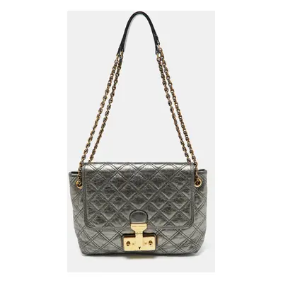 Marc Jacobs Metallic Quilted Leather Pushlock Flap Shoulder Bag