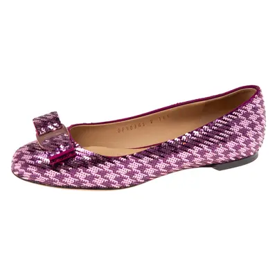 Salvatore Ferragamo Purple Sequins Varina Ballet Flats Size 36.5