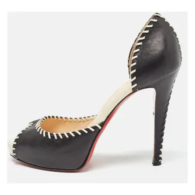 Christian Louboutin Black Leather Whipstitch Detail Peep Toe D'Orsay Pumps Size 37.5