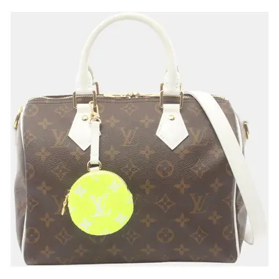 Louis Vuitton Coated Canvas Leather Monogram Brown White Speedy Bandouliere Handbag