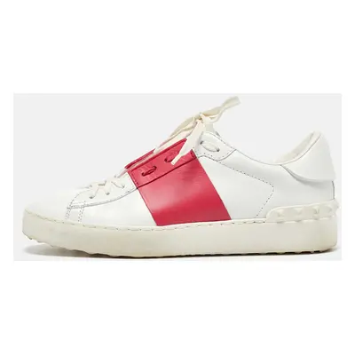 Valentino White/Pink Leather Rockstud Low Top Sneakers Size